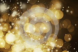 Beautiful Gold Bokeh Abstract Background. Celebration Christmas Festive New Year Theme, Xmas Holiday. Glitter Defocused Lights