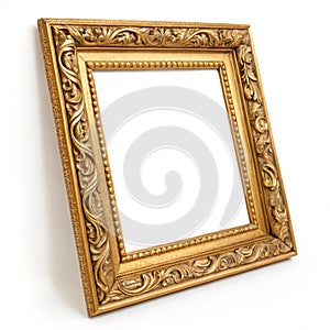 Gold frame with decorative pattern isolated on white background