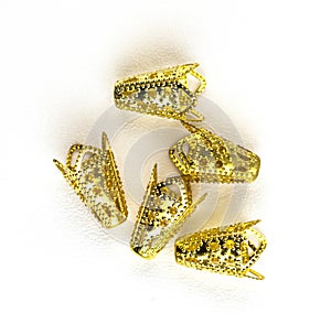 Beautiful gold hairpins, stars, various hair decorations isolated on a white background