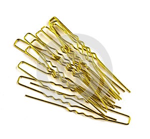 Beautiful gold hairpins, stars, various hair decorations isolated on a white background