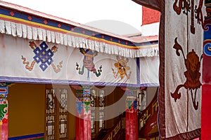 Beautiful gold-roofed red-lacquered Tibetan Buddhist monastery in Tibet