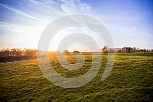 Beautiful gold sunset over farm Weston Super Mare Somerset UK