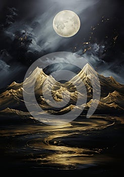 Beautiful golden and black mountains wall art.