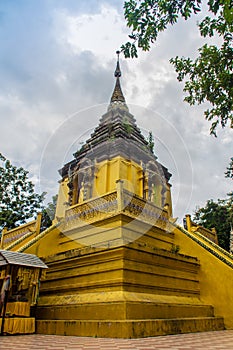 Beautiful golden Buddhist pagoda at Wat Phra That Doi Prabat (Wat Doi Phra Baht). Doi Phrabat Temple is the location of important