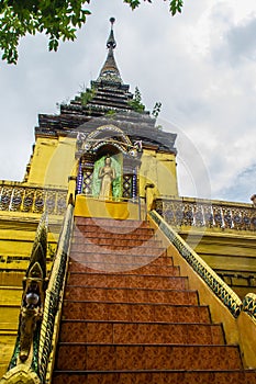 Beautiful golden Buddhist pagoda at Wat Phra That Doi Prabat (Wat Doi Phra Baht). Doi Phrabat Temple is the location of important