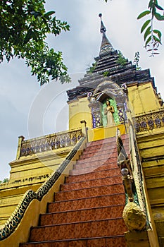 Beautiful golden Buddhist pagoda at Wat Phra That Doi Prabat (Wat Doi Phra Baht). Doi Phrabat Temple is the location of important