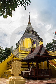 Beautiful golden Buddhist pagoda at Wat Phra That Doi Prabat (Wat Doi Phra Baht). Doi Phrabat Temple is the location of important