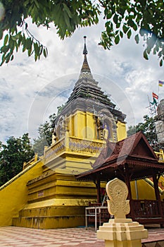 Beautiful golden Buddhist pagoda at Wat Phra That Doi Prabat (Wat Doi Phra Baht). Doi Phrabat Temple is the location of important