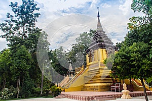 Beautiful golden Buddhist pagoda at Wat Phra That Doi Prabat (Wat Doi Phra Baht). Doi Phrabat Temple is the location of important