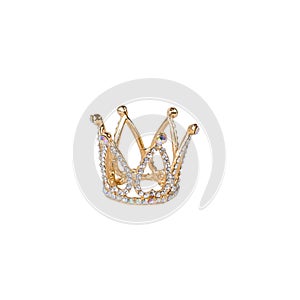 Beautiful golden crown with stones isolated on a white background. Royal decoration