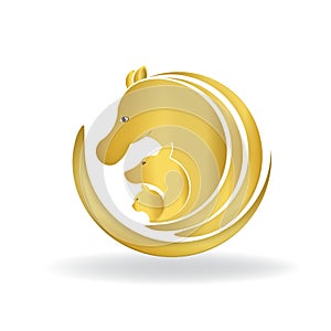 Beautiful golden horse, dog and cat logo vector identity card symbol label image logotype