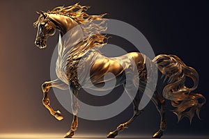 Beautiful golden horse, fantasy, illustration AI