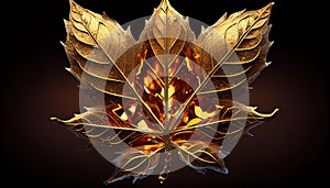 Beautiful Golden Leaves With Transperancy Dark Background AI Generative