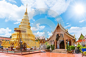 Beautiful Golden Pagoda at Wat Phra That Hariphunchai