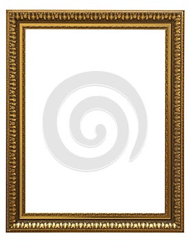 Beautiful golden picture frame vintage carved gilded border antique for interior decoration on white background, Concept gallery