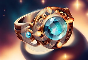Beautiful golden ring with diamond on shiny background Generative AI