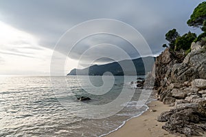 Praia da Figueirinho Beach on the Costa Azul in southern Portugal photo