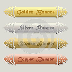 Beautiful Golden, Silver, Bronze, and Copper floral beveled banners set photo
