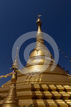 Beautiful golden stupa, chedi and pagoda in buddhist temple in Thailand