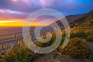 A beautiful golden sunset on the Big Sur coastline, CA