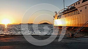 Beautiful golden sunset in the port of Igoumenitsa