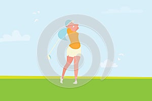 Beautiful golf girl. Female golfer. Sport game Tournament.