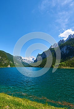 Beautiful Gosausee lake landscape with Dachstein mountains in Austrian Alps. Salzkammergut region.