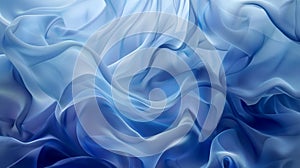 Beautiful graceful flowing blue transparent silk fabrics. Background with smooth waves for design