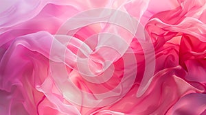 Beautiful graceful flowing pink transparent silk fabrics. Background with smooth waves for design