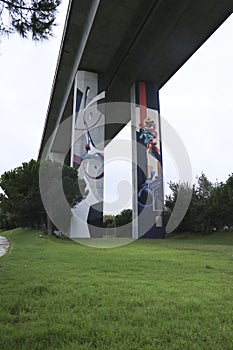 Beautiful graffiti at the base of The Vasco Da Gama bridge