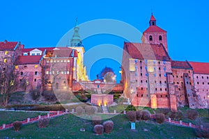 Beautiful granaries of Grudziadz at night.