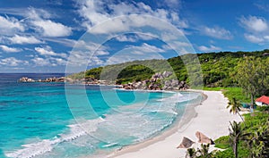 Beautiful Grand Anse Beach in La Digue island, Seychelles.