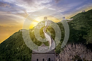 Beautiful Great Wall of China at sunrise time