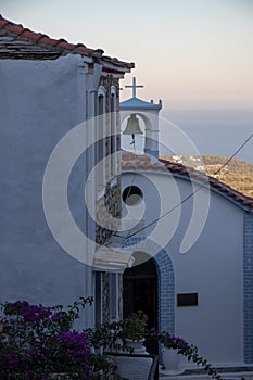 Beautiful Greek Church and Church, Bells and Cross and Sea at the Background at the Aegean Sea and the Sporades on the Greek Islan