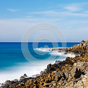 Beautiful greek seascape at sunny day, long time exposure, Crete