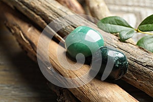 Beautiful green aventurin and heliotrope gemstones with sticks