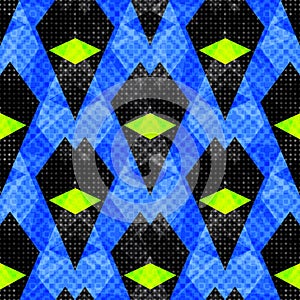 Beautiful green and blue polygons on dark background seamless pattern vector illustration