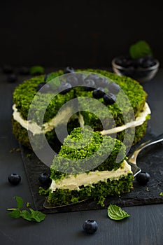 Beautiful green cake with spinach