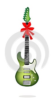 Beautiful Green Electric Guitar with Red Ribbon photo