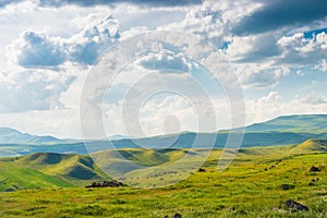 Beautiful green fields and mountains