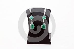 Beautiful green gemstone silver ear rings