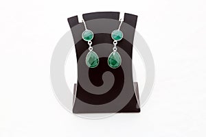 Beautiful green gemstone silver ear rings