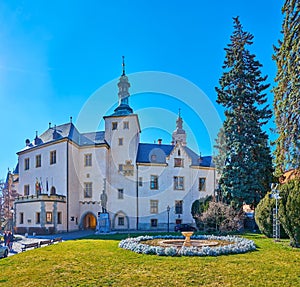 The beautiful green Havlickovo Square with Italian Court, Kutna Hora, Czech Republic