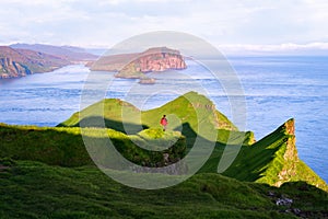 The beautiful green hills of Mykines, Faroe Islands
