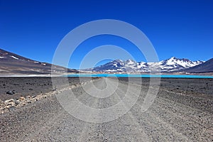 Beautiful Green Lagoon, Laguna Verde, near mountain pass San Francisco and Nevado Ojos Del Salado, Atacama, Chile