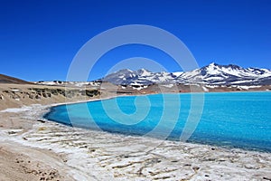 Beautiful Green Lagoon, Laguna Verde, near mountain pass San Francisco and Nevado Ojos Del Salado, Atacama, Chile