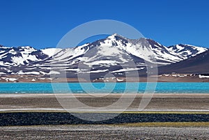 Beautiful Green Lagoon, Laguna Verde, near mountain pass San Francisco and Nevado Ojos Del Salado, Atacama, Chile photo