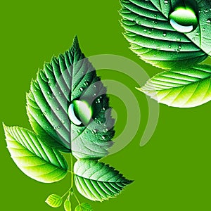 Beautiful Green leaf background, Water drops on green leaves, Leaf With Water Drop Isolated, Luminous water drops