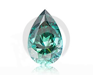 Beautiful green moissanite gemstone isolated on white background