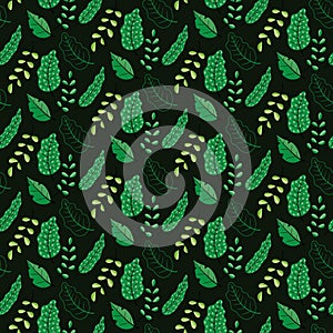Beautiful  green monochromic leaves in a seamless pattern design